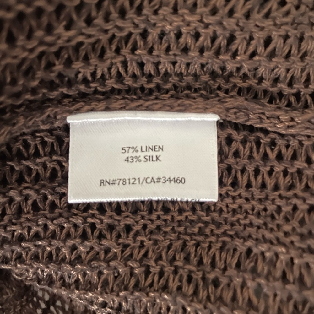 Eileen Fisher Brown Open Front Lightweight Cardigan Silk & Linen Blend Medium - Picture 9 of 10